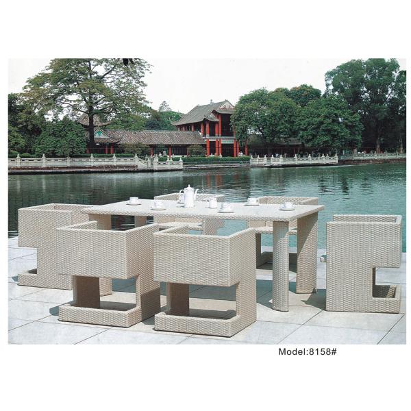 7-piece white PE rattan wicker hotel dining set for 6 people -8158