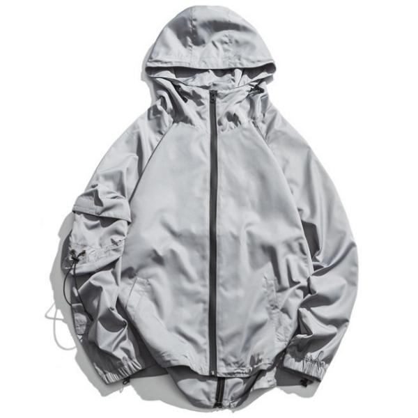 Chic Mens Hooded Zip Up Jackets , Anorak Pocket Nylon Hooded Windbreaker