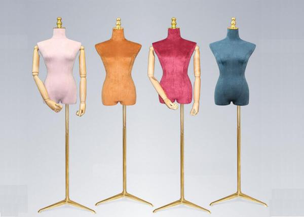 Female Colorful Flannelette Decorative Shop Display Mannequin With Golden Metal Stand