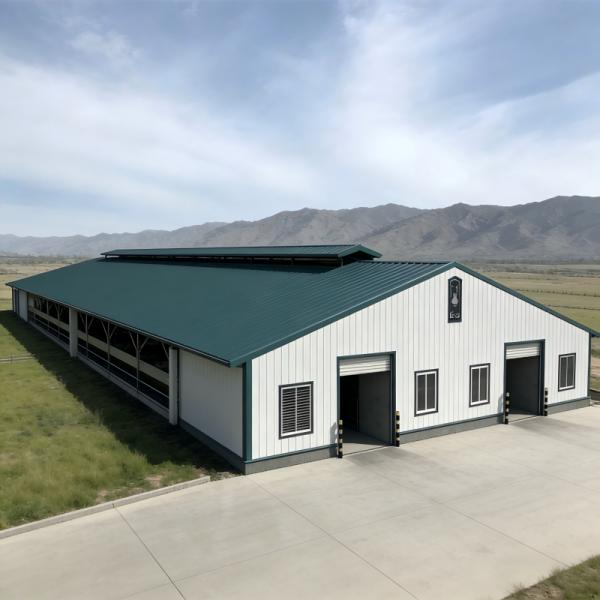 Hot-Dip Galvanized Customizable Multi-Bay Steel Structure Cow Barn for Commercial Ranch Beef Cattle Fattening