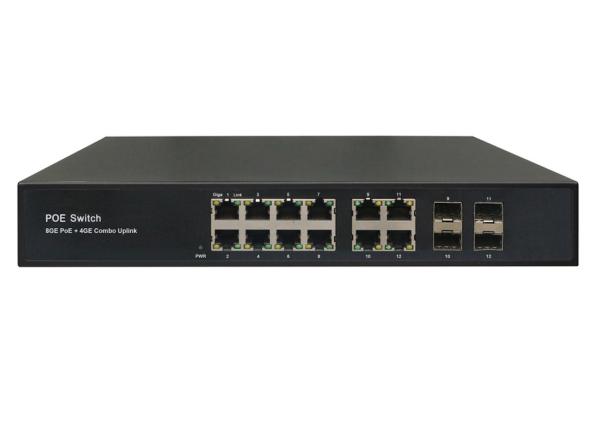 Latest New POE-S4408GBC 8xGigabit PoE + 4xGigabit Combo Uplink IEEE802.3af/at PoE Switch (Built-in 150W Power Source)