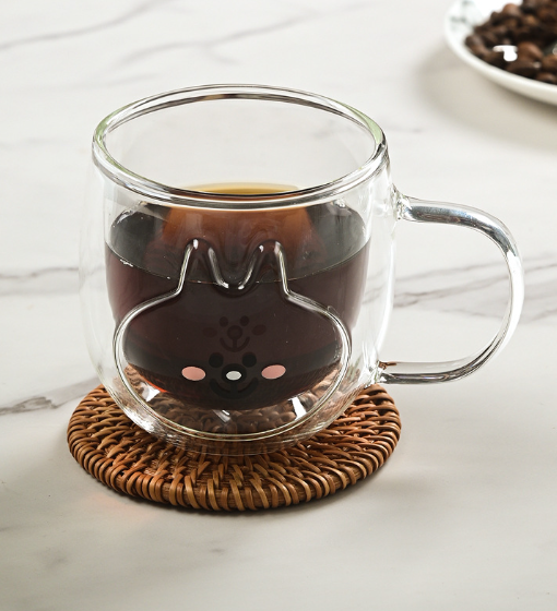 Borosilicate Glass Double Wall Clear Coffee Mugs Cartoon Cute Animal Shape 300ml
