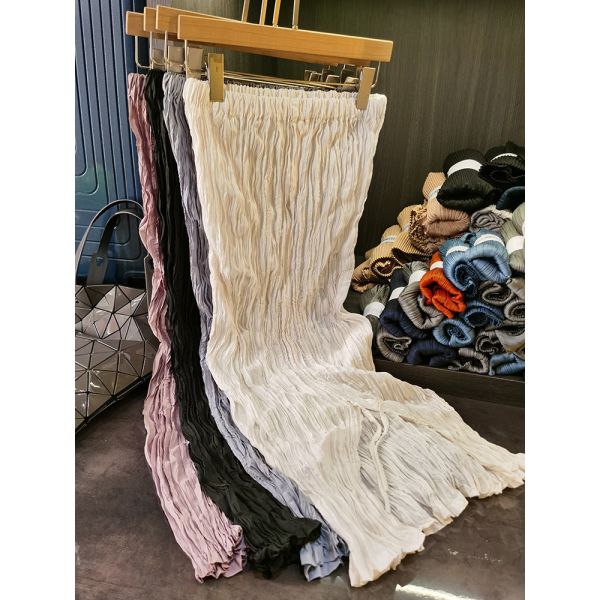 Women's 2025 Spring Fashion Casual Mid-Length Pleated Half Skirt with Elastic Solid Color and Ruffle Decoration
