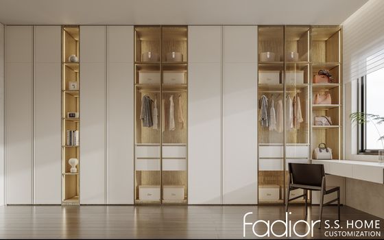 Custom Beige Stainless Steel Wardrobe And Vanity Desk
