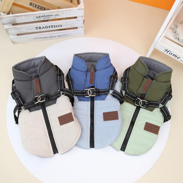 CLASSIC Style Dog Winter Jacket Waterproof and Windproof Pet Clothing with Harness