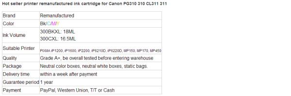 For Canon 310 Compatible Remanufactured ink cartridge For Canon 310 Canon 311 ink cartridge Canon 310 Canon 311