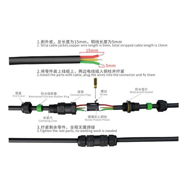 3 Pins Straight PG 12.0mm IP68 Waterproof Cable Connector