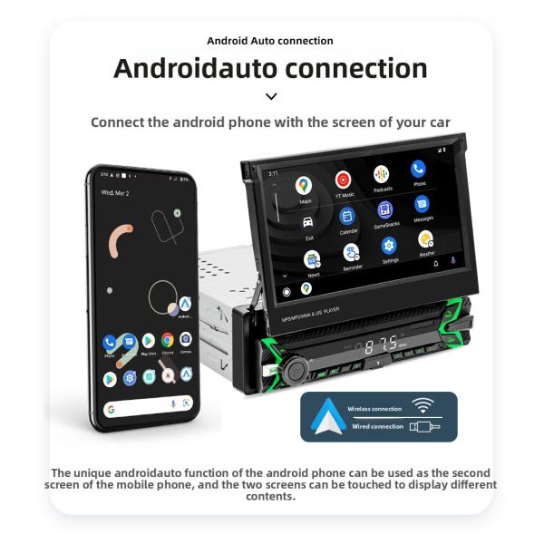 Creatall 7-Inch Single-Cylinder Retractable Screen Car MP5 Player HD BT Reverse Image Wireless Carplay USB-Dashboard Placement