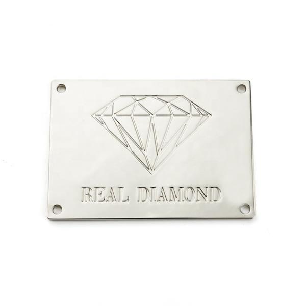 Handbag Metal Logos Tag with Sewn Holes Rectangle Shape and Custom Carving Logo Design