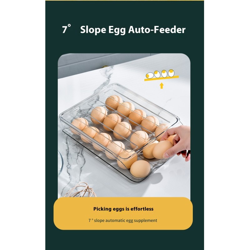Multi-layer Durable Clear Plastic Rolling Kitchen Organizer Rectangle Egg Storage Box Holder for Refrigerator Auto