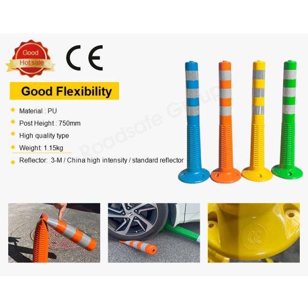Road Safety High Visibility Warning Post PU Flexible Bollard Traffic Delineator Post For Roadway Use