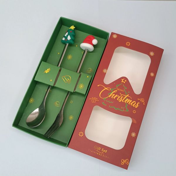 Custom Long-Handle Silicone Christmas Spoon & Fork Set – Food-Grade Silicone + 304 Stainless Steel | Holiday Cartoon Cutlery for Kids & Adults