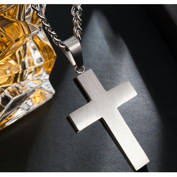 Collar de cruz de acero inoxidable para hombres Collar de cruz cristiana con fibra de carbono