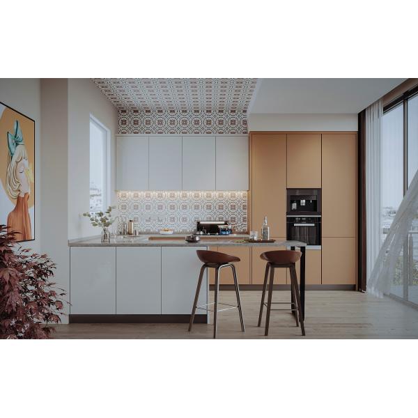 El armario de la cocina de PVC sin mango de acero con isla grande para el restaurante