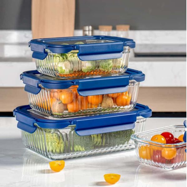 Borosilicate Glass Food Container with Airtight Locking Lids Stackable Design