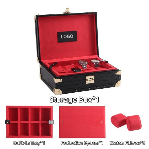 Custom Luxury PU Leather 8 Slots Watch Storage Box Leather Wristwatch Case FCC RoHS