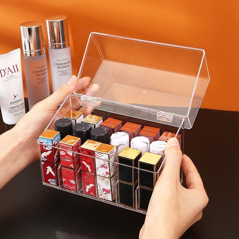 Clear Countertop Makeup Organizer Tiered Storage System For Lipstick Nail Polish Cosmetics Storage Box
