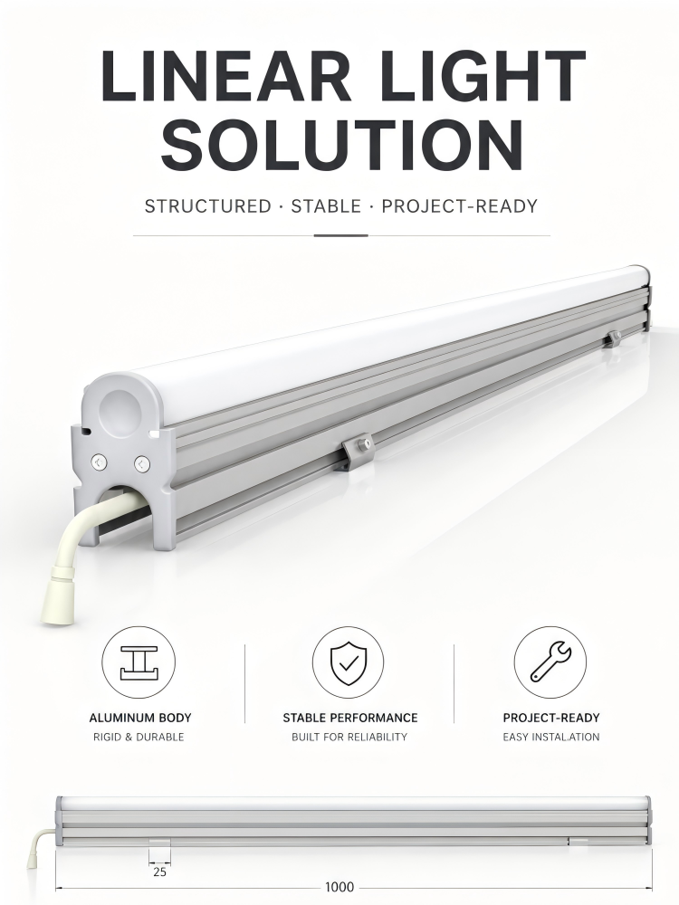 IP66 Semi Circular PC Cover Linear Wall Wash Light DMX512 Control With Back Pack Wire