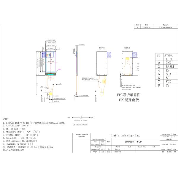 0.96 Inch TFT Display Ips Lcd TFT Screen For Industry Automotive