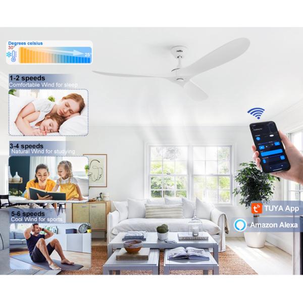 Mais de cinco velocidades de vento 30W 60 polegadas LED Ventilador de teto de madeira com motor DC leve