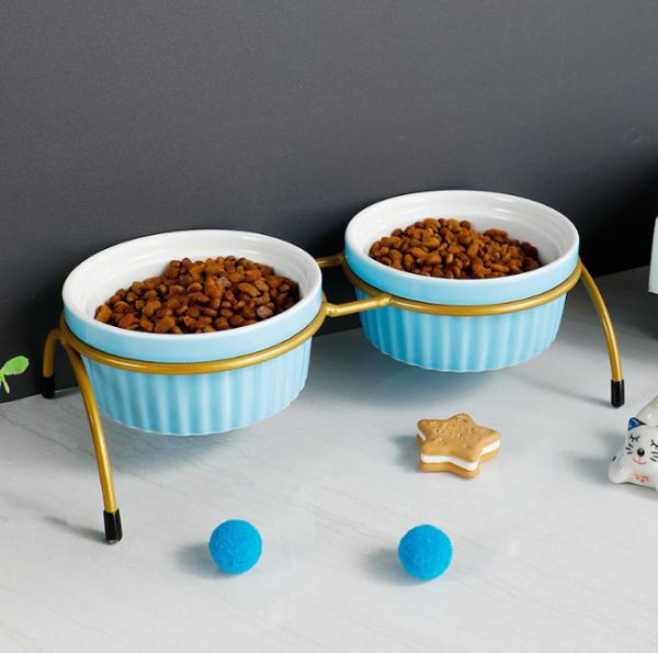 Ceramic Adjustable Elevated Cat Feeder Raised Food Dish