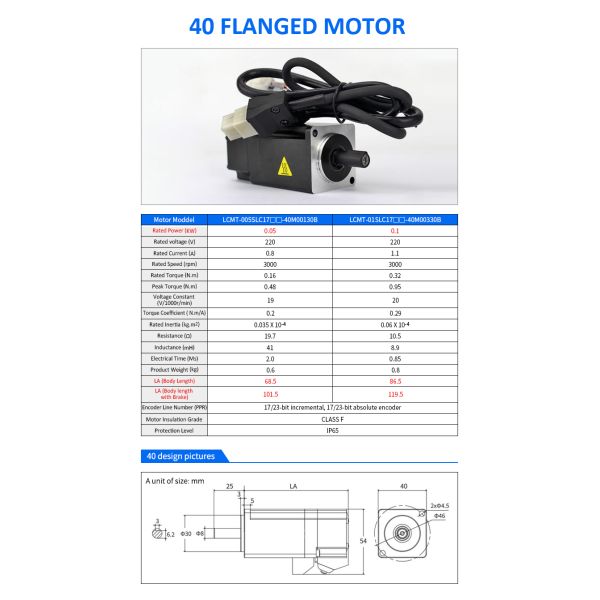 Lichuan AC Servo Motor Drivers Kit A5 LC20L 1000W 1.0KW 3.2N.m 220V 5.8A 3000RPM IP65
