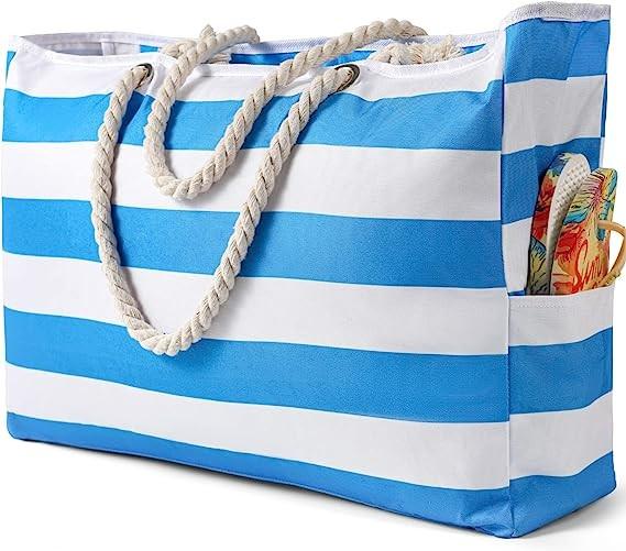 Beach Bag for Women - Large Beach Tote Bag, Waterproof Sandproof Beach Bag with Zipper, Large Swim Pool Beach Tote