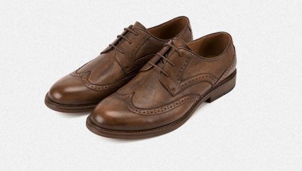 Retro Vintage Mens Leather Dress Shoes Brown Oxfords Zip Lace Up Brogue Shoes