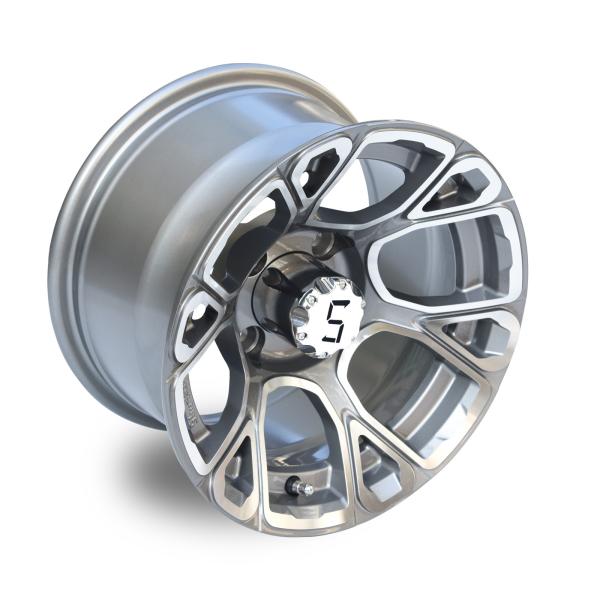 Golf Cart 12 Inch Machined/Gunmetal Aluminum Wheels Including Center Caps 4x4(101.6mm) Bolt Pattern