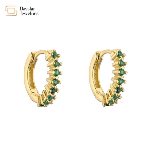 Diamond Zircon Huggie Hoop Earrings , 18k Rhinestone Small Circle Earrings