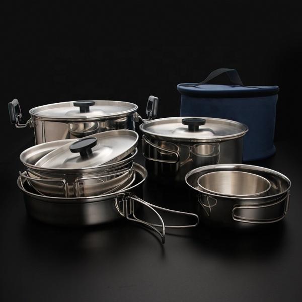 High Quality 304 Stainless Steel Outdoor Cooking Pot Set Camping Cookware Set With Storage Bag