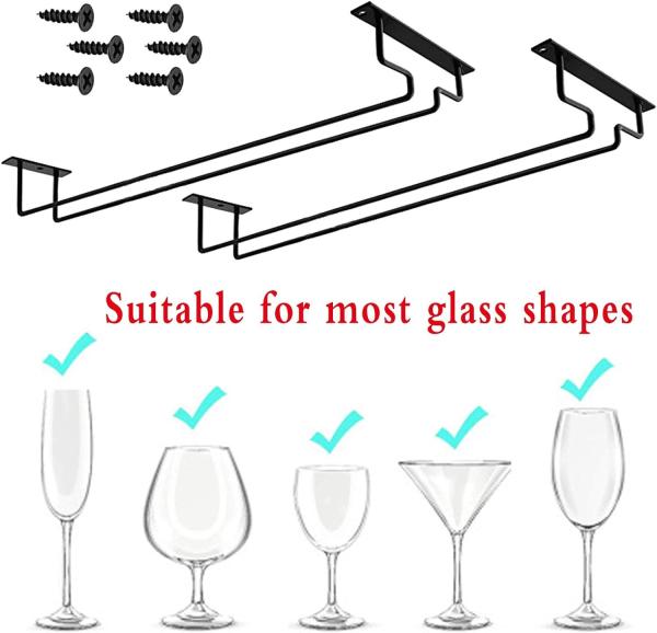 Living Room Stemware Rack 15.8-Inch Long Single Rail Metal Wine Glass Storage Holder