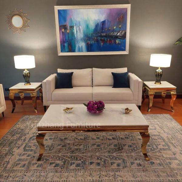 Роскошное основание металла таблицы центра золота с мраморным верхним стилем мебели живущей комнаты