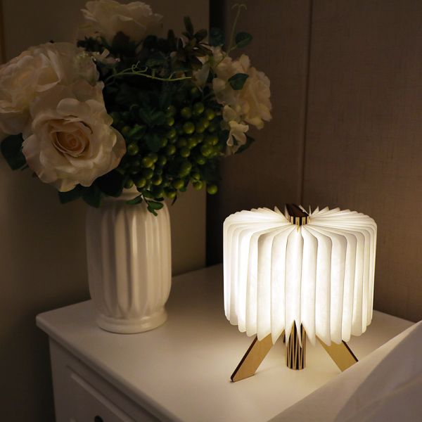 Table Bedside LED Origami Folded Paper Lamp Wooden Night Book Lights For Reading