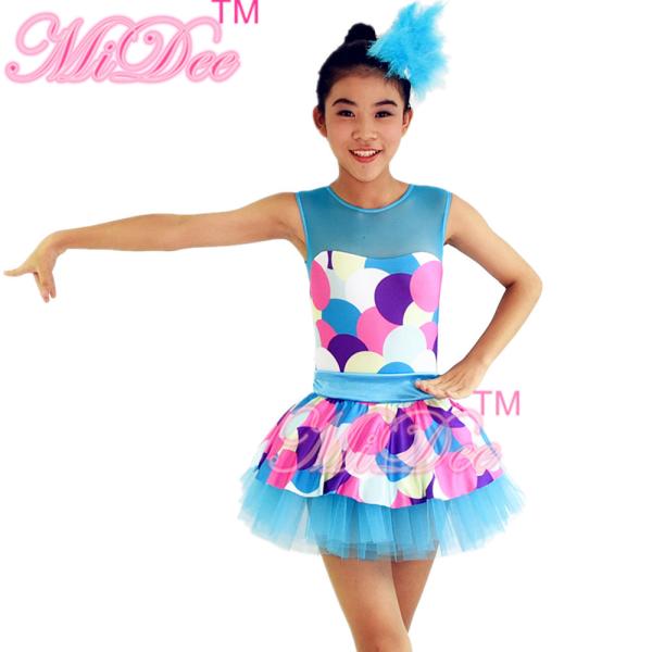 Bubble Prints Competition Dance Wear Sleeveless Bodice Knee Length jazz dance competition costumes