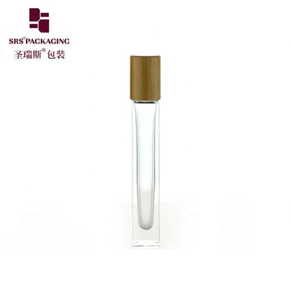 10ml High End Empty Square Glass Roll On Bottle with Bamboo Wooden Cap and 3D Printing Logo Service for Perfume Oil Serum