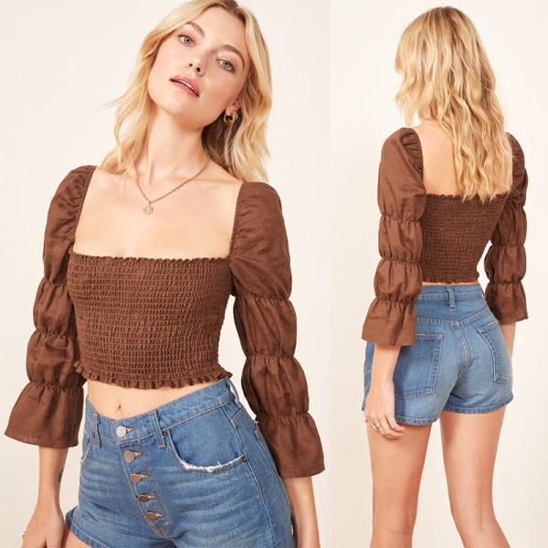 Блузки Смокинг одежды Бохо женщин Линен для женщин