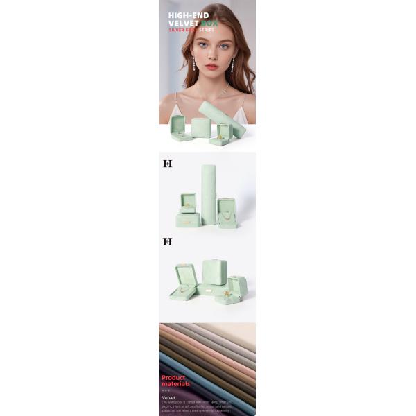 Octagonal light green Velvet Jewelry Box customizable flip Jewellery Box With Golden patch