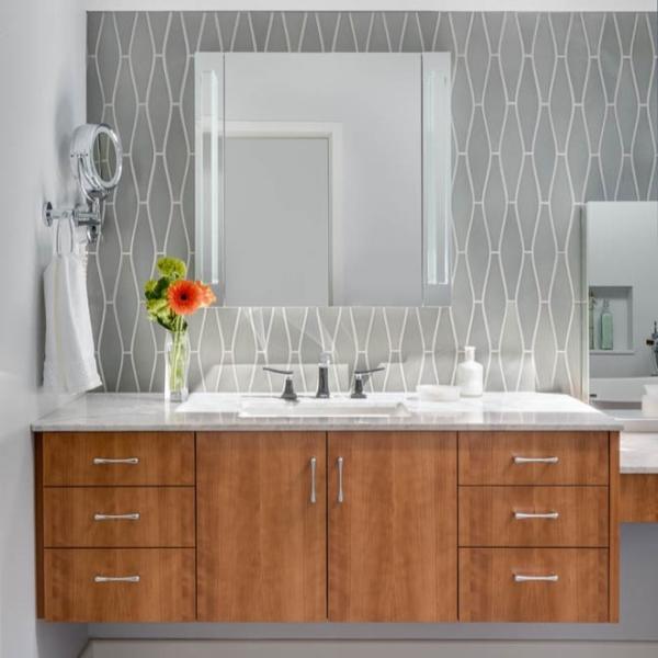 Rectangle Mirror Bathroom Sets Wood Grain Timber Veneer Modern Luxury Bathroom Vanity With Sink