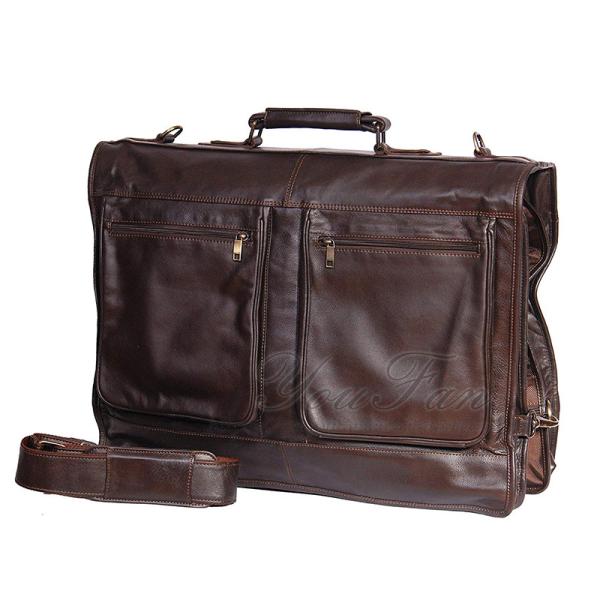 Vintage Leather Travel Garment Bag With Two Front Zipper Pockets
