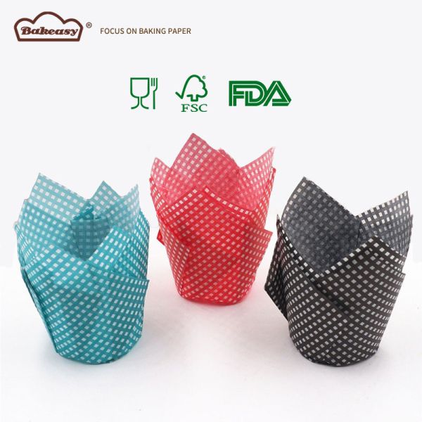 Disposable Tulip cupcake paper holders in multiple shapes & colors, perfect for home baking