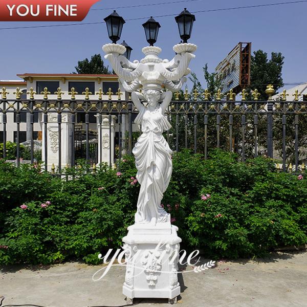 European Style Standing Marble Figure Stone Sculpture for Garden Lamp