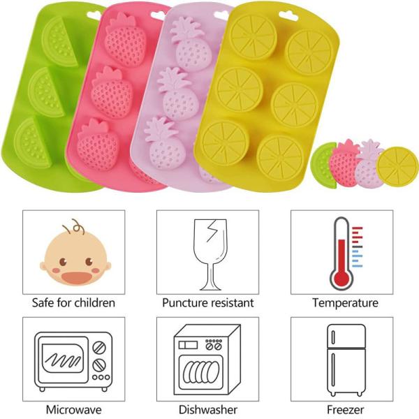 4 Pack Fruit Shaped Silicone Mold Pineapple Lemon Watermelon Strawberry Chocolate Candy Baking Mould 3D Summer Fruit Ice Mold For DIY Jelly Fondant Soap Gummy Cake Cupcake Topper Decoration
