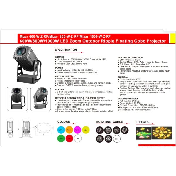 Nebula Dynamic 600w 1000w LED Gobo Zoom Image Water Floating Effect Light Gobo Projector