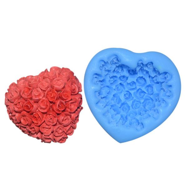 Molde de cozimento do silicone de Rosa 3d do coração do bolo do fundente dos utensílios do silicone do produto comestível