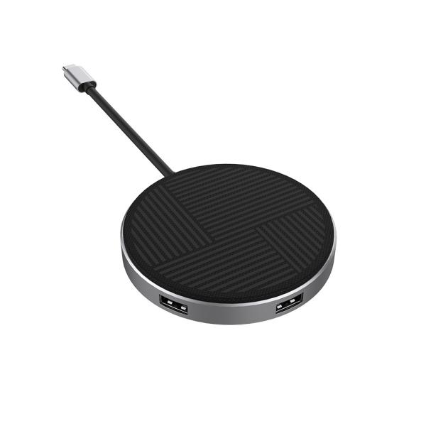 Aluminum Type-C Hub Adapter with USB2.0 USB3.0 Hub USB-C PD and  Wireless Charging Port