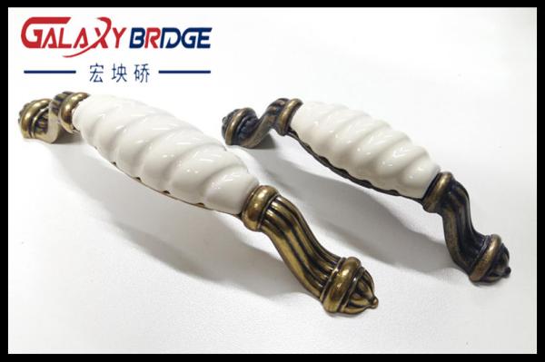Brass Plated Ceramic Handles And Knobs 128mm Elegance Style porcelain  Furniture Fittings
