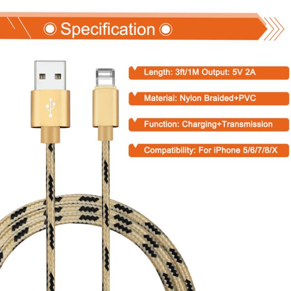 1 3 Meter Apple Certified Charging Cable Iphone 5 iPad iPhone X 2A Charger