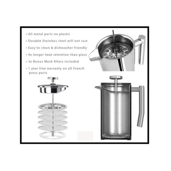 Stainless Steel French Press Pot Laser Logo SS304 800ml / 1000ml
