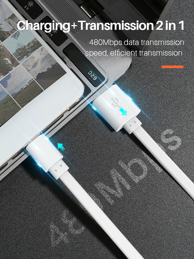 1M 2.4A Micro USB Data Transfer Cable Flat USB Charging Cable